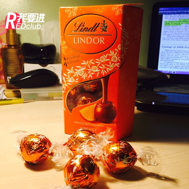 瑞士莲lindt2015限量版橙子味夹心牛奶巧克力球